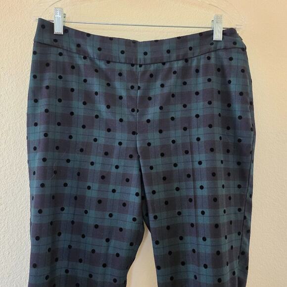 Talbots Slim Ankle Pants Green Plaid Black Velvet Polka Dot Womens Size 10P Wool - Picture 2 of 11